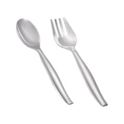 Silver Disposable Plastic Serving Flatware Set - 5 Serving Spoons and 5 Serving Forks