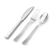 Shiny Metallic Silver Hammered Plastic Cutlery Set - 20 Spoons, 20 Forks and 20 Knives