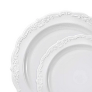 White Vintage Round Disposable Plastic Dinnerware Value Set