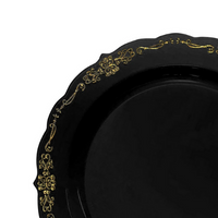 7.5" Black with Gold Vintage Rim Round Disposable Plastic Appetizer/Salad Plates